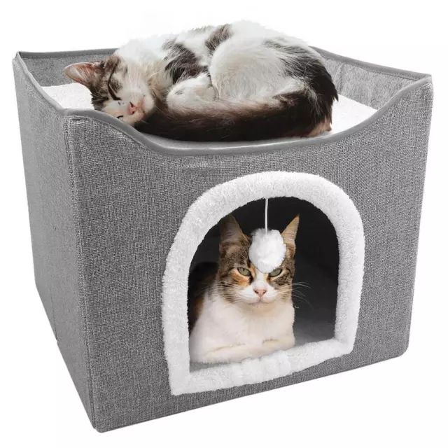 Large Cat Cave Cosy Foldable Bed Pet House Fur Soft Cushions Scratch Pad & Ball