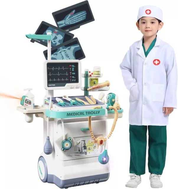 Pretend Play Doctor Toy Set for Kids, 28 Pieces Pretend Medical Kit with Rolling