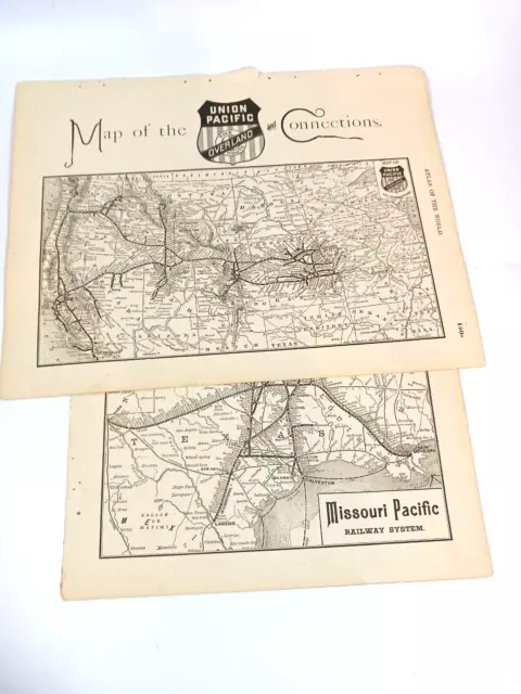 Antique 1880s Railroad Routes Santa Fe Missouri Pacific Union Pacific Atlas page