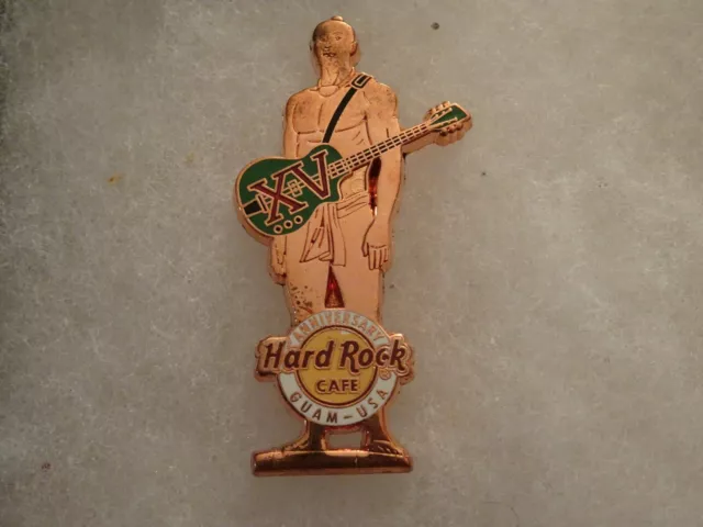 Hard Rock Cafe pin Guam USA 15th Anniversary Copper Statue Native w Green Guitar