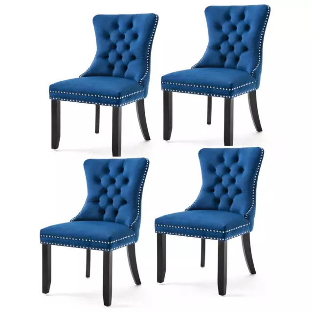 4x Velvet Dining Chairs Upholstered Tufted Kithcen Chair with Solid Wood Legs St