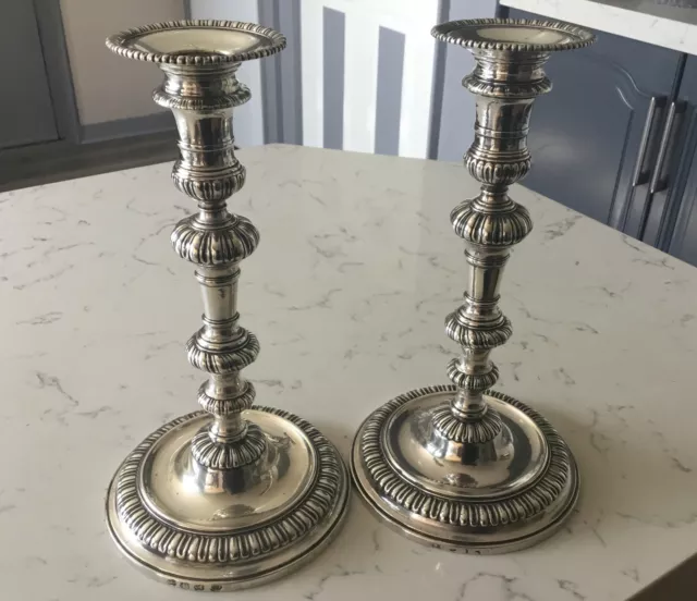 A Fine Large Pair Of Antique George Ii Cast Silver Candlesticks, London 1739.