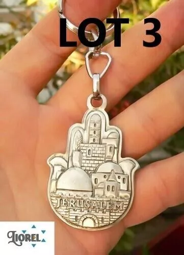 Lot 3 HAMSA Keychain, JERUSALEM Key Ring, Hebrew Bible Prayer Blessing Holy Land