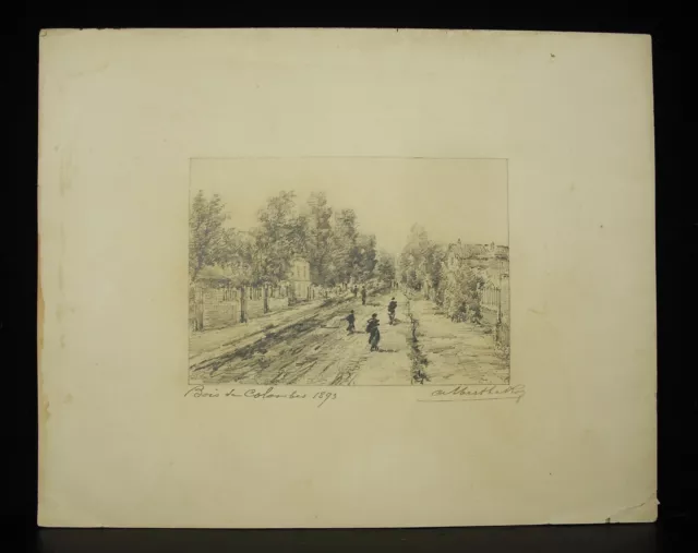 Albert el Roy 1893 Vista de Una Calle de Colombes Dibujo Original Hauts-de-Seine