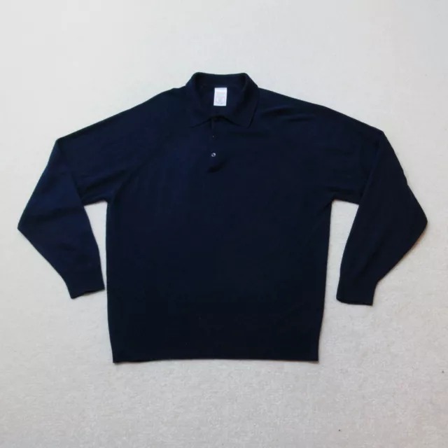 VINTAGE Littlewoods Polo Shirt Mens Medium 40 in Navy Blue Long Sleeve Knit