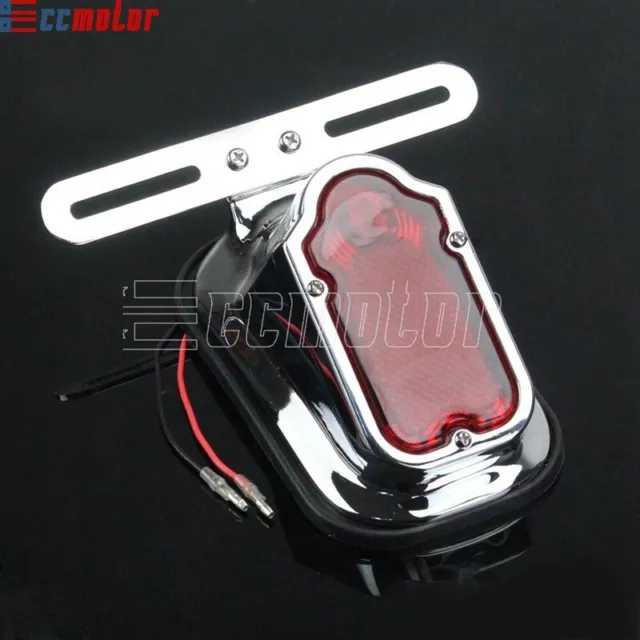 Chrome Red Tombstone Brake Tail Light for Harley Bobber Chopper Cruiser Custom