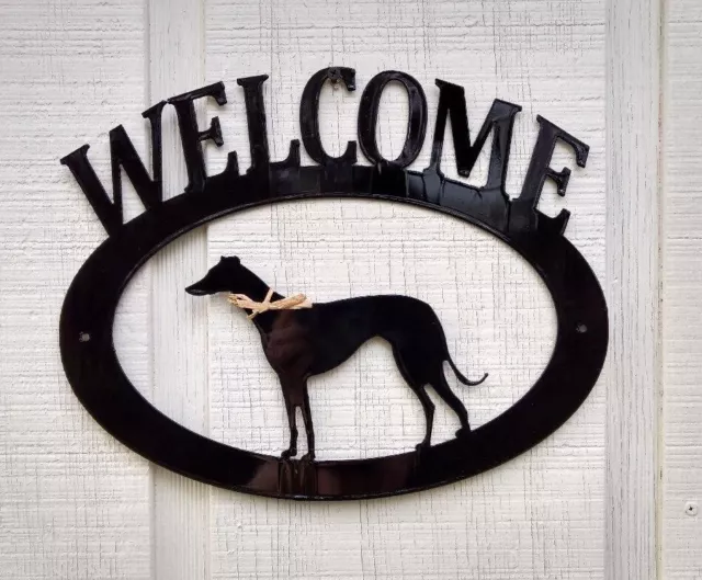 Greyhound Handcrafted Metal Welcome Sign black silhouette Made in the USA