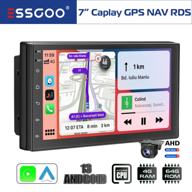 7 2 DIN Carplay Android 13 Auto Autoradio GPS SAT NAV RDS 4+64GB Wifi +  Caméra EUR 139,99 - PicClick FR