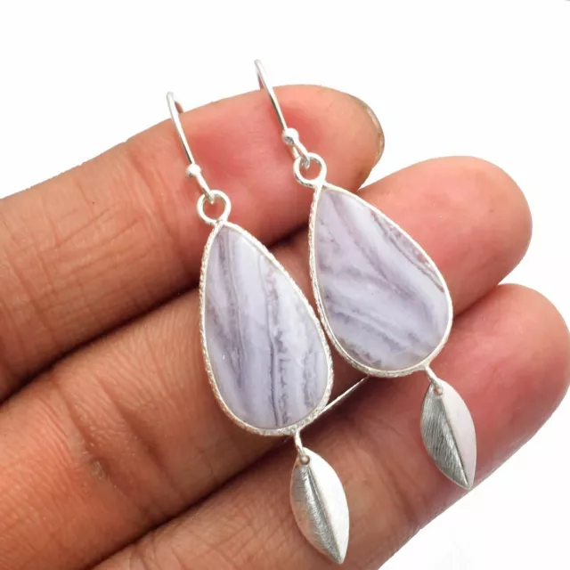 Blue Lace Agate  Solid 925 Sterling Silver Earring Jewelry 1.84" SE-5384