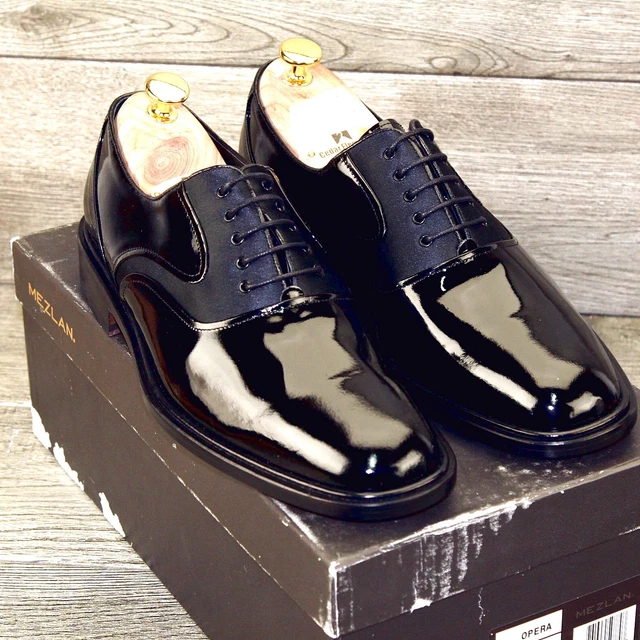 * NIB *  $405 Mezlan OPERA 9.5 M Patent Leather TUXEDO * new Cedar Trees