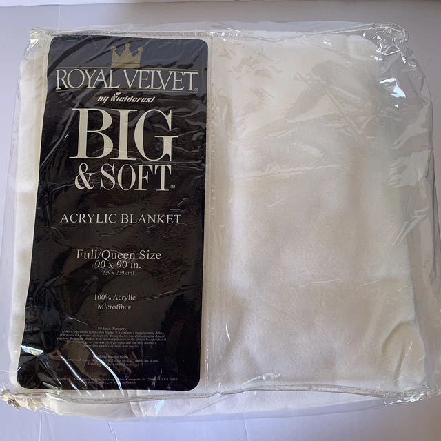 VINTAGE FULL QUEEN Blanket Fieldcrest Royal Velvet Satin Acrylic White