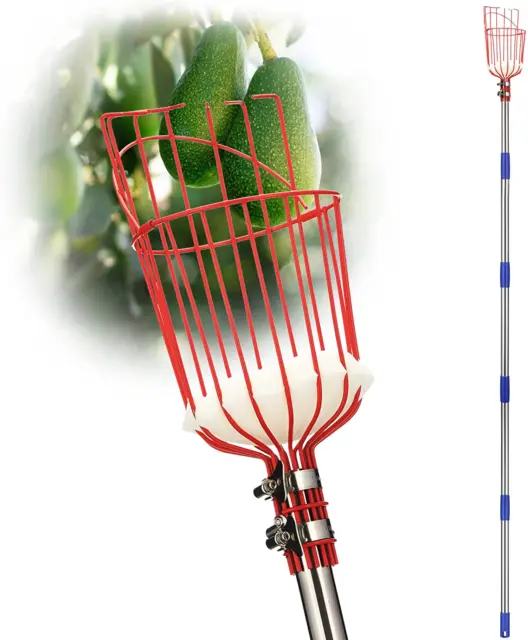 35-65" Fruit Picker Pole Tool with Basket Telescoping Long Handle Adjustable