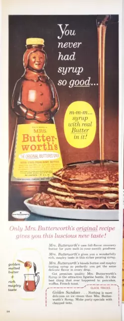 PRINT AD Mrs Butterworths Original Buttered Syrup 1962 5x13 Pancakes