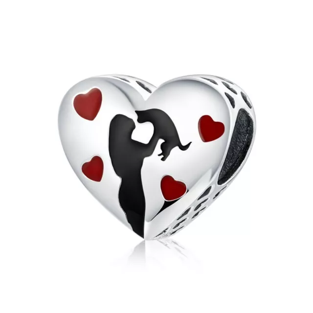 💖 Cat Love Heart Charm Bead Pet Animal Genuine 925 Sterling Silver & Enamel 💖