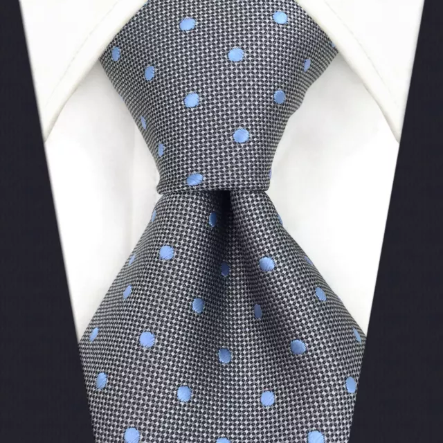 SHLAX&WING Mens Tie Grey Blue Dots Neckties for Men Silk Business New Design