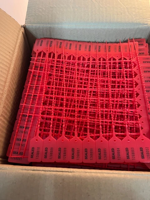 Box of 1000 Red Plastic Truck Tamper Pull Tight Plastic Security Safety Seals