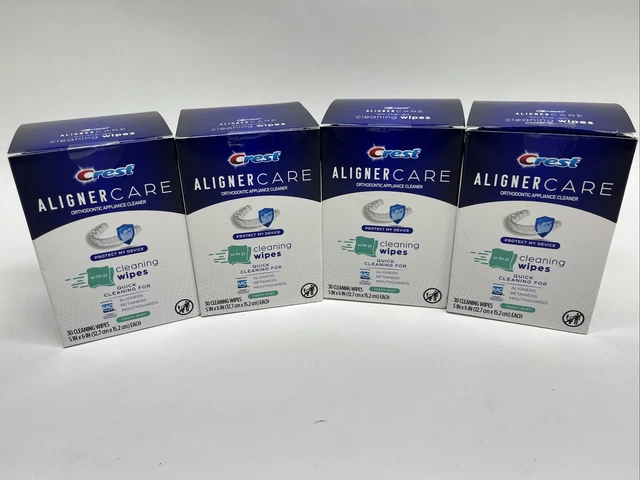 Lote de 4 toallitas limpiadoras de cuidado de alineador de cresta para alineadores, retenedores, protectores bucales