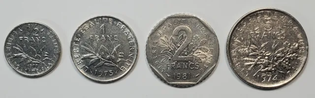 France: Republique Francaise 1/2 Franc, 1 Franc, 2 Francs & 5 Francs coins (4)