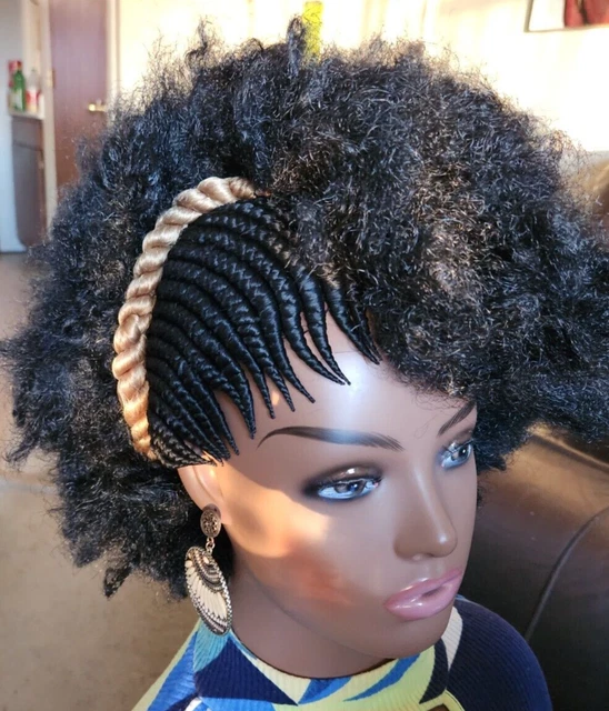 Fully Hand Braided box Afro Mohawk braids cornrow wig 1B/27