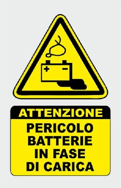 Cartello Segnaletico 'Zona Ricarica Batterie' - Pericolo Corrosivi E Gas Infiammabili, Pannello Forex 5mm