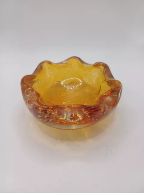 VTG 1960s Blenko Freeform Ashtray Honey Amber Art Glass Golden Amber Dish MCM