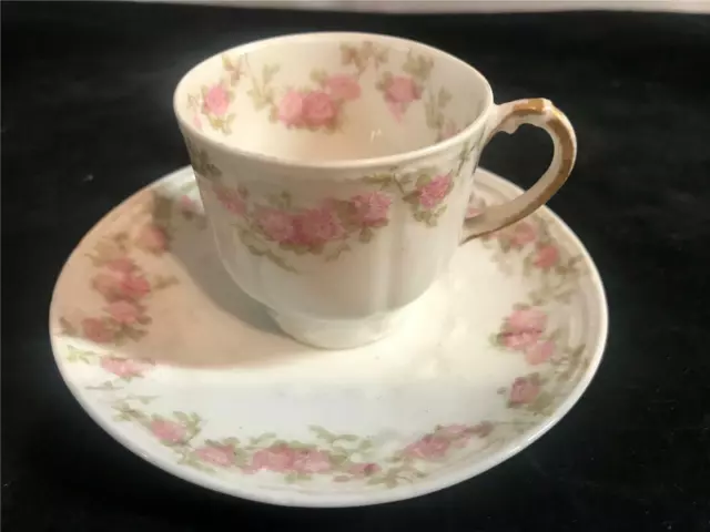 GDA Limoges Chas Field Haviland Demitasse Cup & Saucers Pink Roses