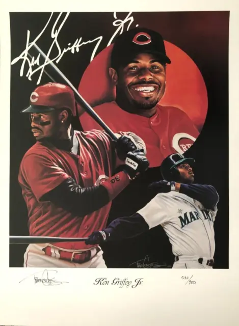 2000 Ken Griffey Jr Lithograph Poster Signed & #'d by Tim Cortes 18 x 24 inches