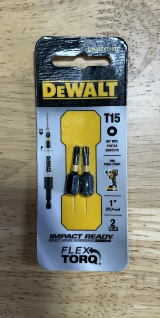 2 Count DEWALT T-15 Impact-Ready Bit Tip, 1” DWA1TX15IR2 Star Bit #2 Flex Torq