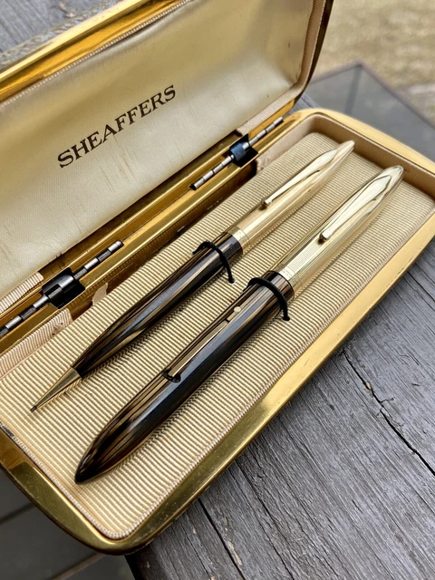 Sheaffer Crest Fountain Pen & Pencil Set, 1375, Golden Pearl, 14k 2-tone Med Nib