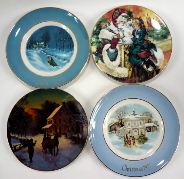 LOT of 4 Avon Christmas Collector Plates 1976,77,88,94 Vtg Trimmed in 22k Gold.