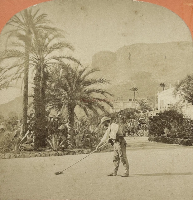 Monaco Garten des Kasino Monte-Carlo C1870 Vintage Albumin stereo photos