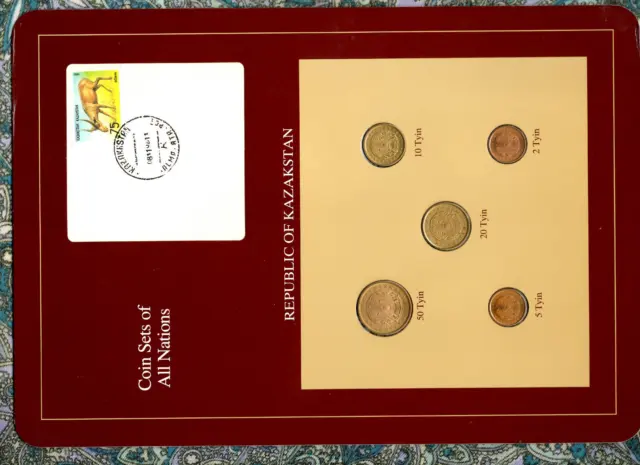 Coin Sets of All Nations Kazakhstan w/card 50, 20, 10, 5, 2 Tyin 1993 UNC