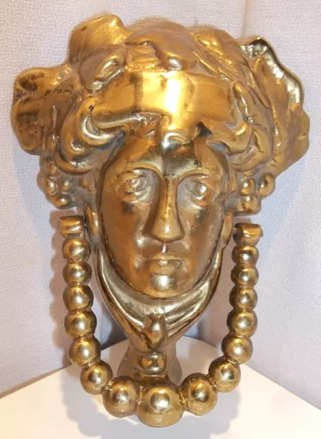 Vintage BRASS door knocker Art Nouveau Roman Greek Victorian Head / Face / Bust