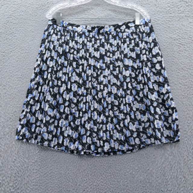 J Crew Womens Floral Pleated Floral Mini Skirt 12 Blue White Black A-Line