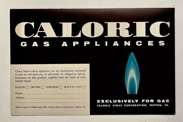 1950s Caloric Gas Appliances Vintage Brochure Order Form Dryers Topton PA Ranges