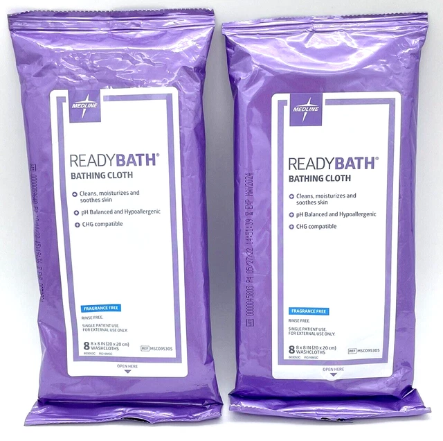 Bathing Cloth MEDLINE ReadyBath Pack of 8 Fragrance Free 8x8 Cloths Camping NEW