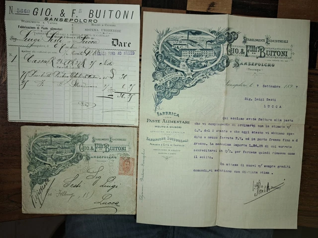 Molto Rara 1897 Fattura F.lli Buitoni Sansepolcro + Ricevuta  + Storia Postale