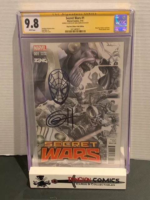 Secret Wars # 1 CGC 9.8 Zing Pop Culture Greg Horn Signed and Sketched  [GC13]