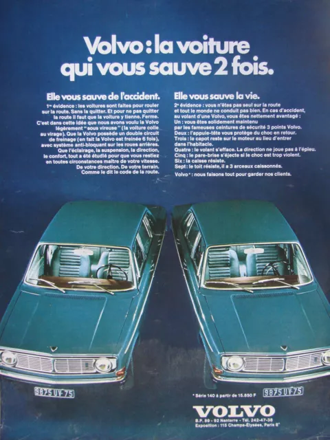 Publicité De Presse 1970 Volvo La Voiture Qui Vous Sauve 2 Fois La Vie