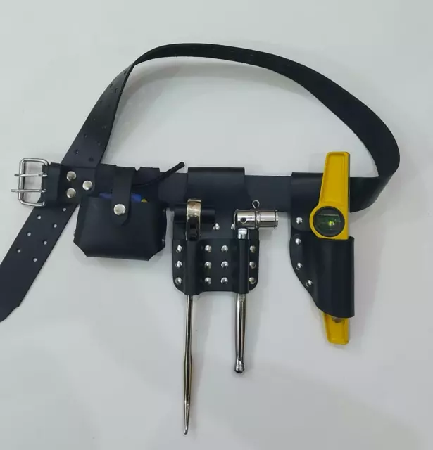 Leather Tool Belt | Scaffolding Work Black Belt | Double Frog Level Tape Holder