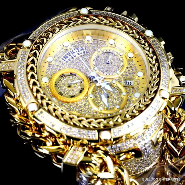 Invicta Reserve Gladiator 2.92CTW Diamond Swiss Gold Plated Steel 61mm Watch New