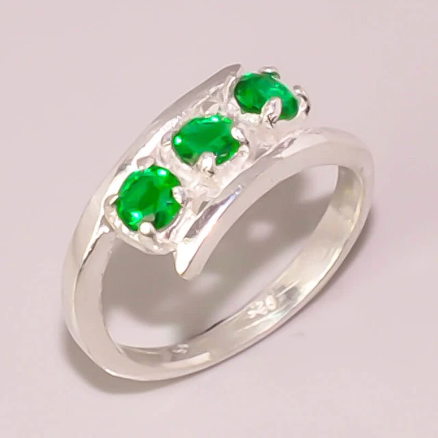 Green Emerald Faceted Quartz Gorgeous Jewelry 925 STERLING SILVER PLATED RING 8