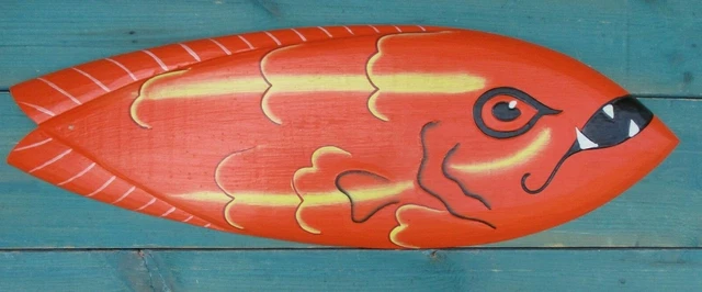 Fish Wood Sign Island Fishing Decor Nautical Hand Carved Painted Beach House