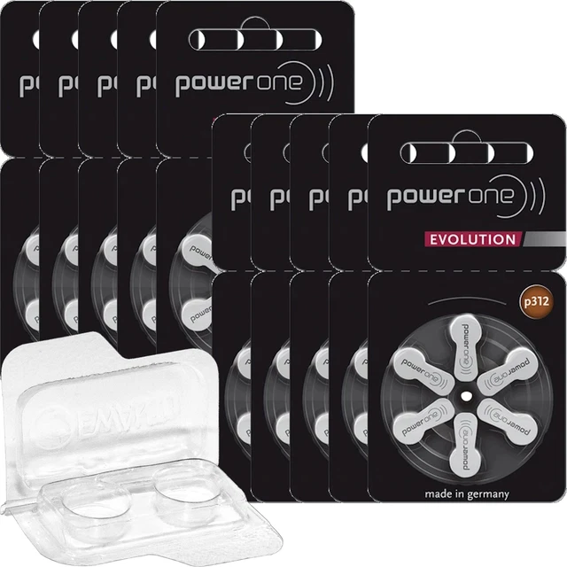 60 batterie per apparecchi acustici Power One Evolution P312 con scatola di...
