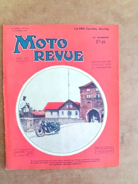 Moto Revue N°466  ; février 1932 / saroléa 500 racing / entretien vélomoteur