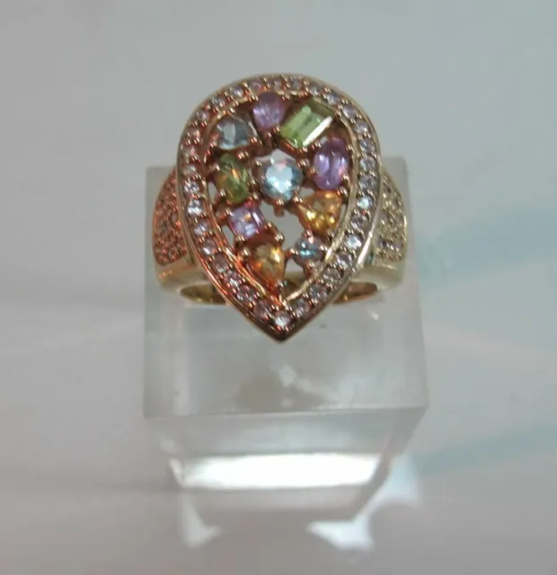Design Ring 925 Silber vergoldet Farbsteine Prunkring