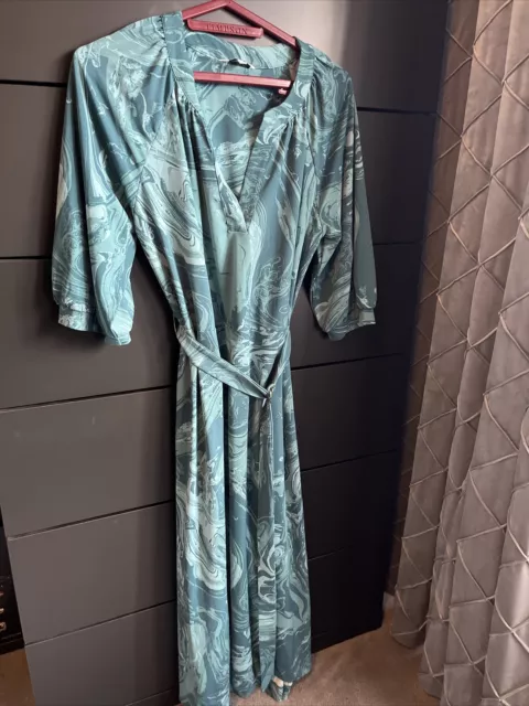 Next Teal Marble Women’s Dress, Size 12, MIDI Length, Ex Cond