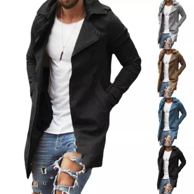 Mens Winter Classic Trench Coat Casual Lapel Workwear Jacket Overcoat Outwear