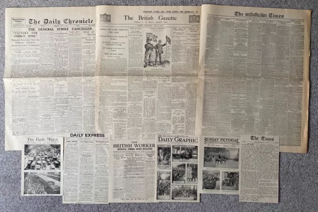 ++ 1926 General Strike 9 Different Reprinted Newspapers - British Gazette Etc ++