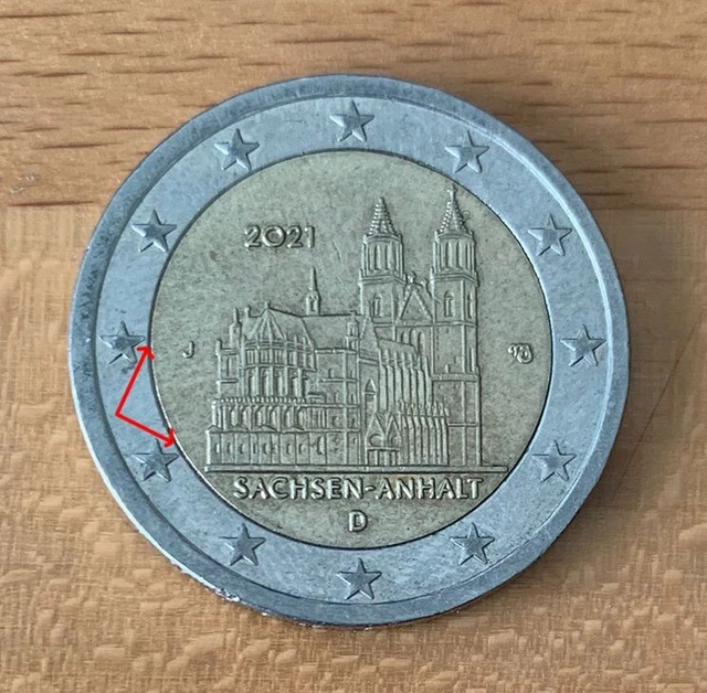 2 Euro Münze Sachsen-anhalt 2021 Fehlprägung 2 EURO MÜNZE Sachsen-Anhalt 2021 Münze Deutschland Fehlprägung J
